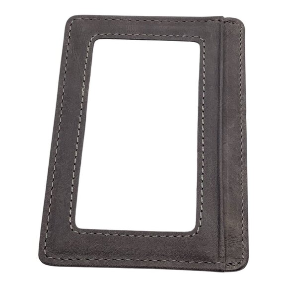 Slim Gray Leather Card Holder With ID Window & Multiple Card Slots - Picture 1 of 4